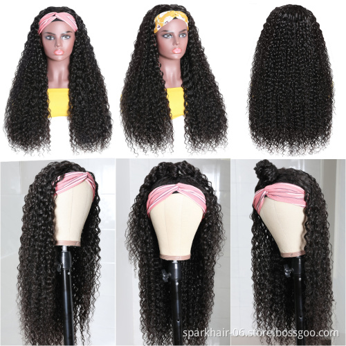 Headband wigs Top Virgin Kinky Curly 150% Density Natural Color human hair for black women Machine Made wig wholesale vendors